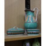 3 piece bathroom set - turquoise, Jug, soap dishes