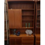 A 1960's Portwood of Stockport lounge wall unit - the base fitted with two drawers beside an