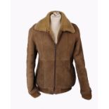 1980's Men's suede/sheepskin bomber jacket in tan with sheepskin collar, size medium plus another in