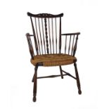 An Antique Fan Back Windsor Armchair With Rush Seat and Barley Twist In OakDimensions 56cm(W) 56cm(