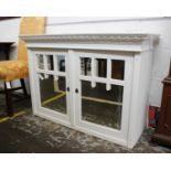 A white painted dresser top with glass panels in doors Dimensions 114cm (W) 43cm(D) 80cm(H)