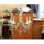 A Vintage Five Branch Glass Chandelier 33 cm high