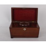 A Victorian Mahogany Sarcophagus Form Tea CaddyWith pearlescent inlaid key hole (no key), a fitted