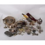 Electro plated items to include 8 Silver plated soup spoons, desert spoons, dinner forks and