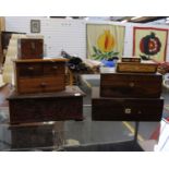 Seven Wooden Boxes In Different StylesIncluding two antique compendiums with pearlescent inset,