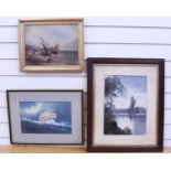 Three Framed Naval Paintings A ship at sea, watercolour on paper, 47 x 36 cmA view of a ship from