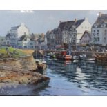 A 20th Century Oil Painting of Harbour SceneIn timber frame with glass front, indistinctly signed