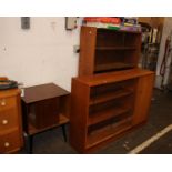 Two Mid Century Glazed Display Cases And A Record Cabinet In Teak VeneerDisplay on legs with four