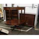 Three Regency Style Items of Furniture (As Found)Including twin door cabinet, bow fronted console