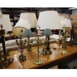 Five Pairs of Table Lamps, A Gilt Effect Standard Lamp and One Columnar Table Lamp (Untested and