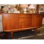 A Mid Century Teak Sideboard With two sliding doors and three drawers including a cutlery drawer(H)