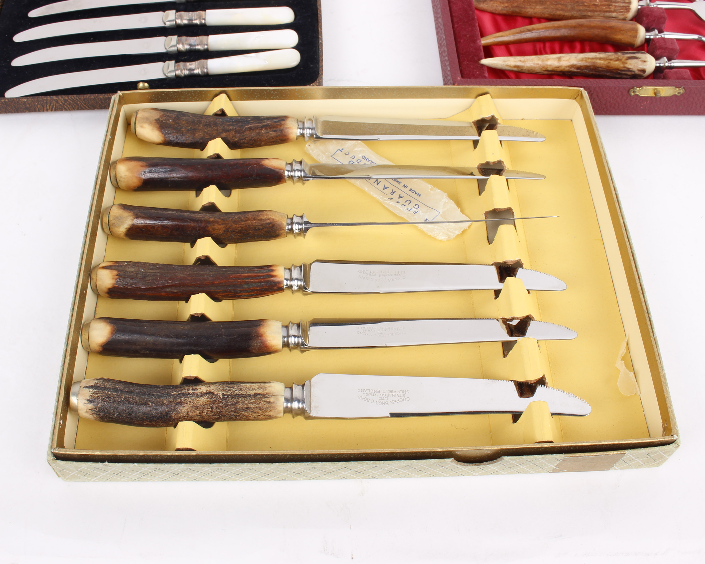 A set of six knives with antler handles by Cooper Bros. & Sons Ltd, Sheffield, together with a set - Image 2 of 4