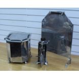 An Art Deco Chrome Coal Scuttle, Fire Guard and Companion Set