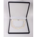A double string fresh water cultured pearl necklace with silver clasp 925 clasp 45cml