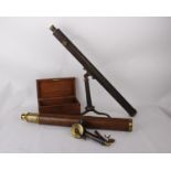 19th century Dolland of London brass telescope single drawer with leather cover and a signed