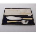 Sterling silver cased boned handle fish serving knife and fork - William Yates - Sheffield on