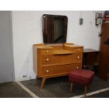 A Mid Century Blonde Oak Dressing Table with Upholstered StoolDressing table - (H)148 x (W)103 x (