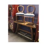 An Early 20th Century Console Table with Stretcher Base plus two Victorian balloon back dining