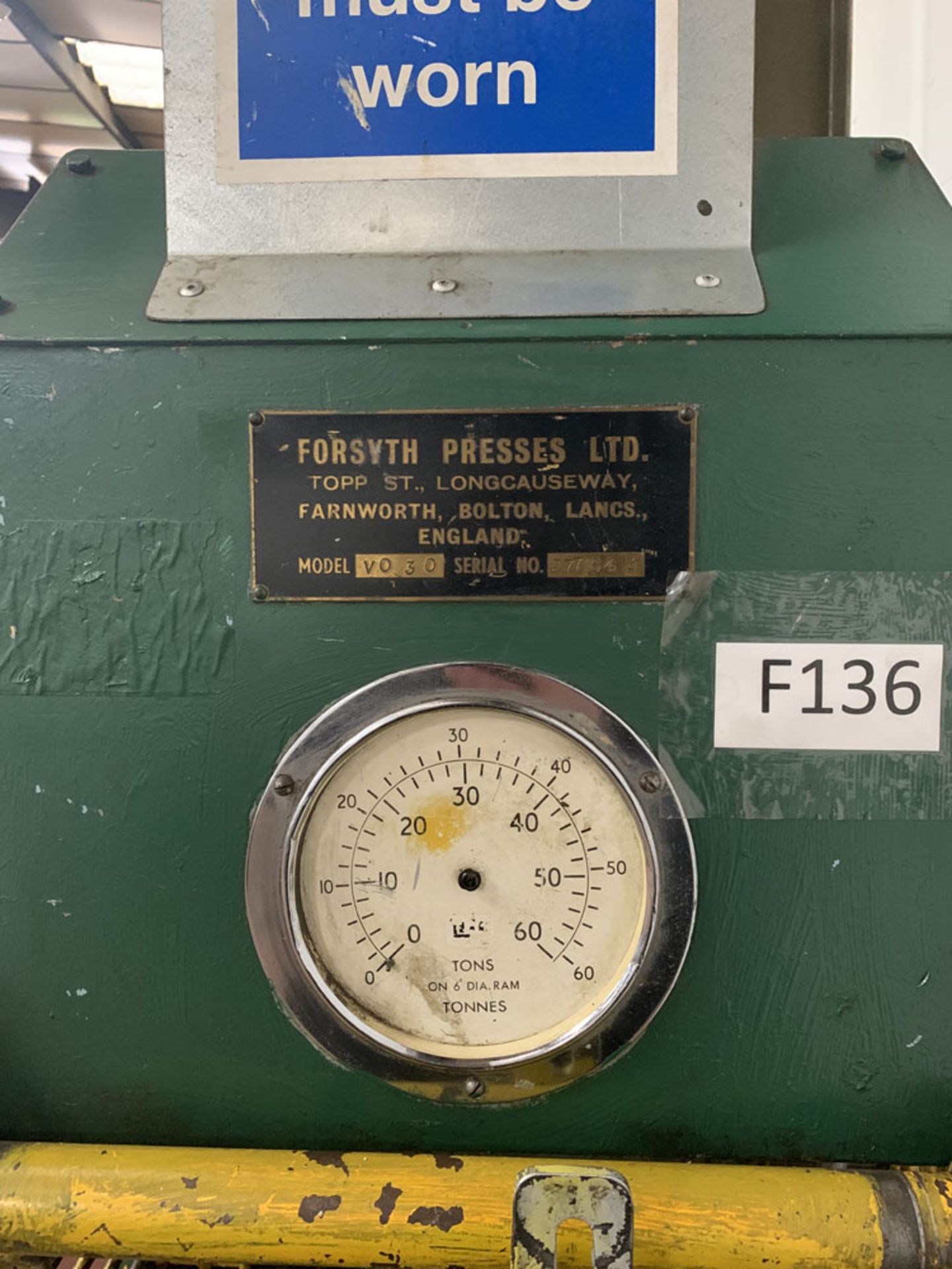 Forsyth Model VO30 30 Ton Hydraulic Press. - Image 4 of 5
