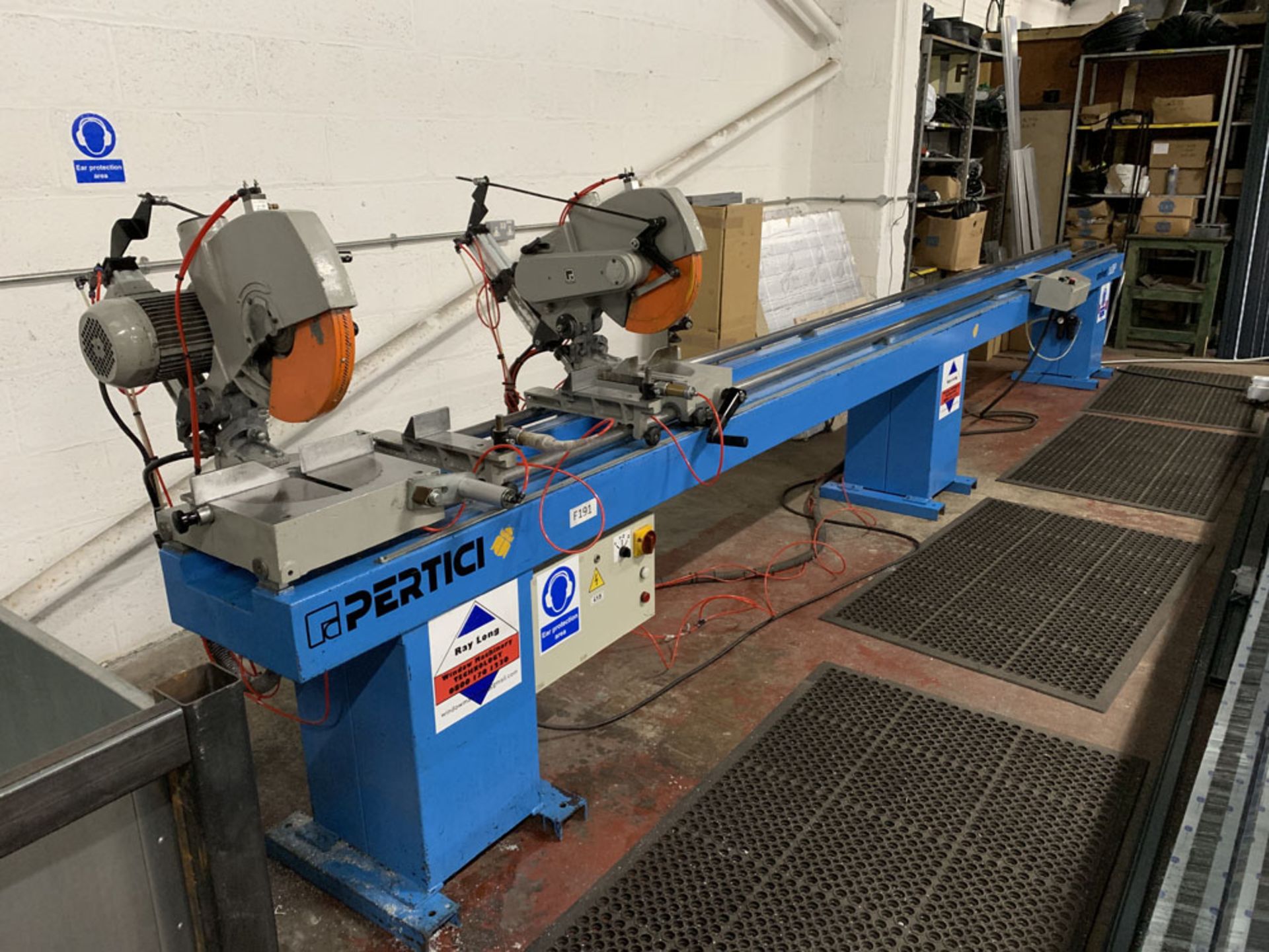 Pertici Univer Model 332P Twin Headed Mitering Sawing Machine.