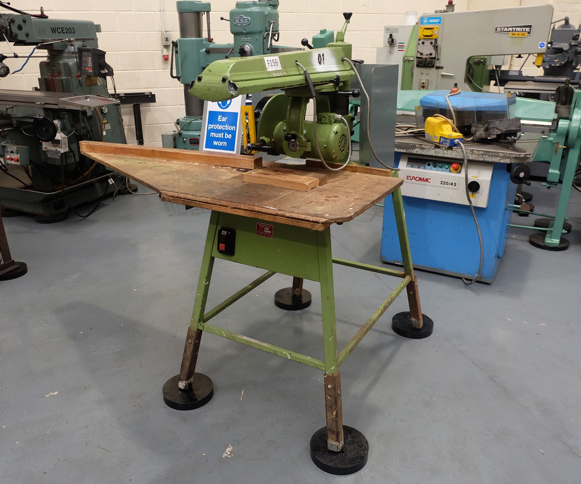 Multico Model C2/3 Radial Wood Saw. Swivelling/Tilting Cross Cut Timber Sawing Machine.