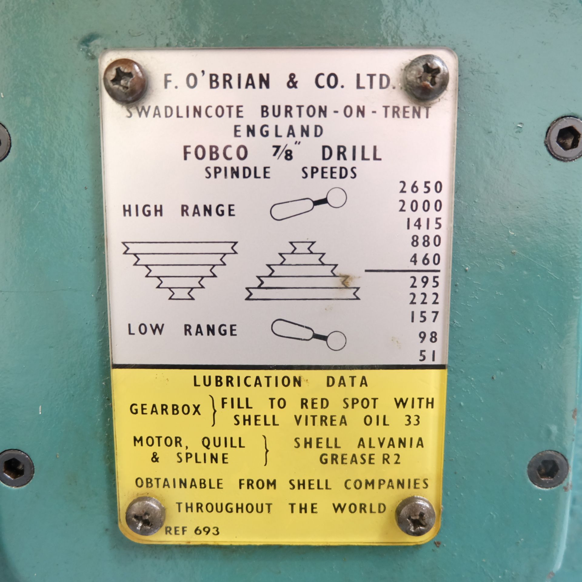 Fobco 7 Eight: Pillar Drill. No.2 MT. Capacity 7/8". Speeds 51-2650rpm. - Image 4 of 7