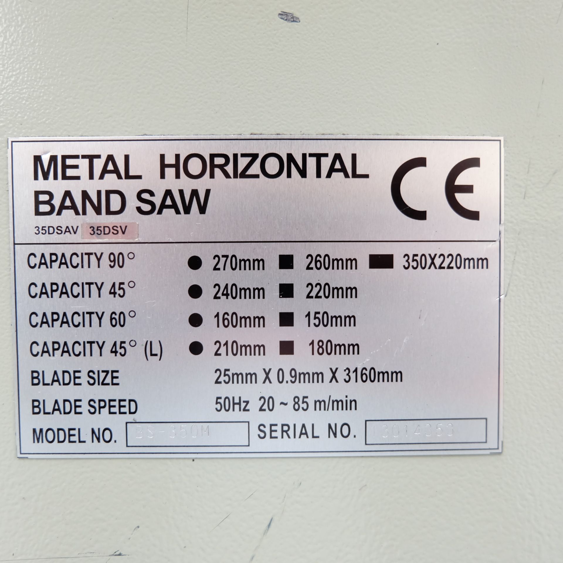 Baileigh Type BS350M: Horizontal Metal Cutting Bandsaw.Single Mitrering. - Image 8 of 11