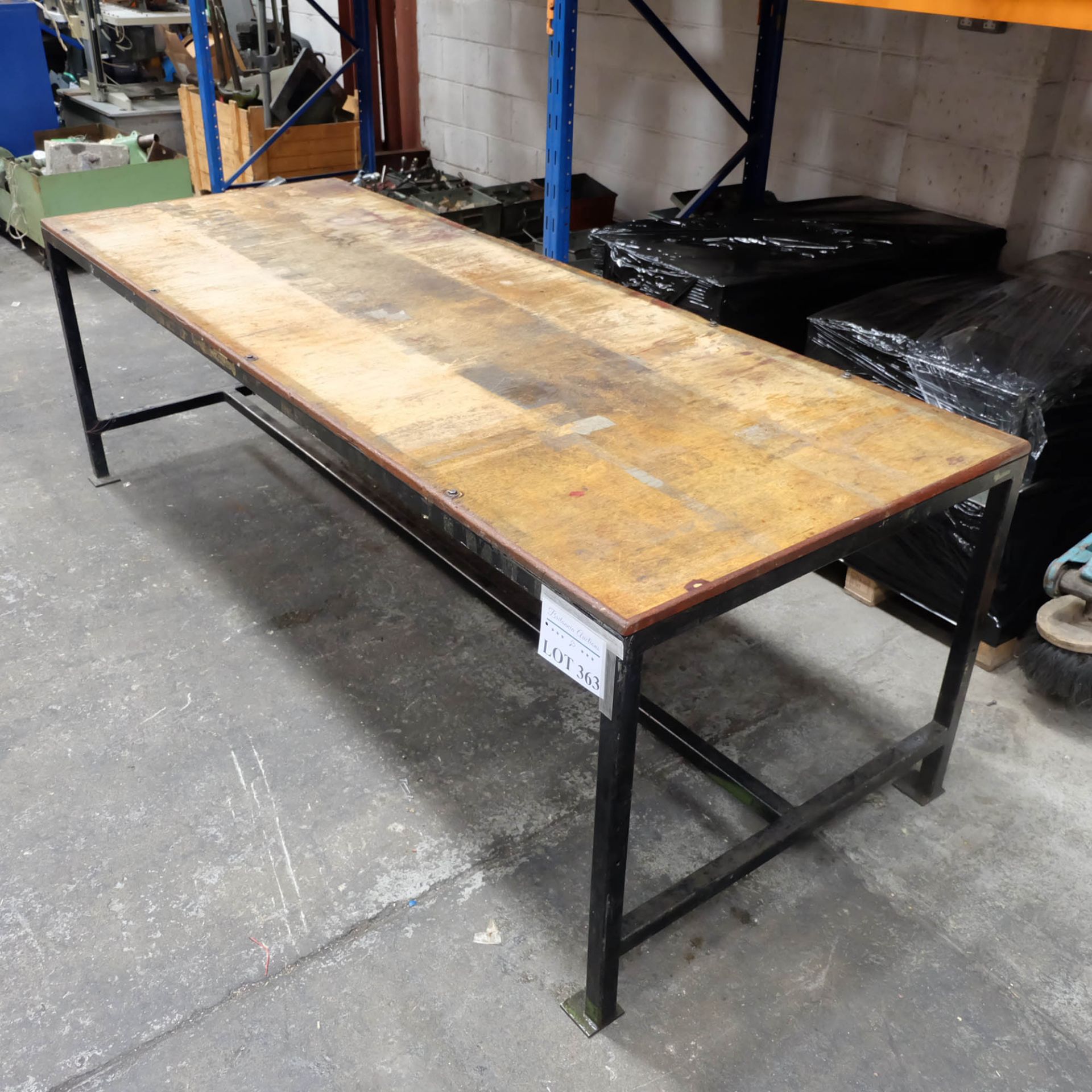 Work Bench Size 8ft x 3ft x 31" High Wooden Top On Steel Stand - Image 2 of 3