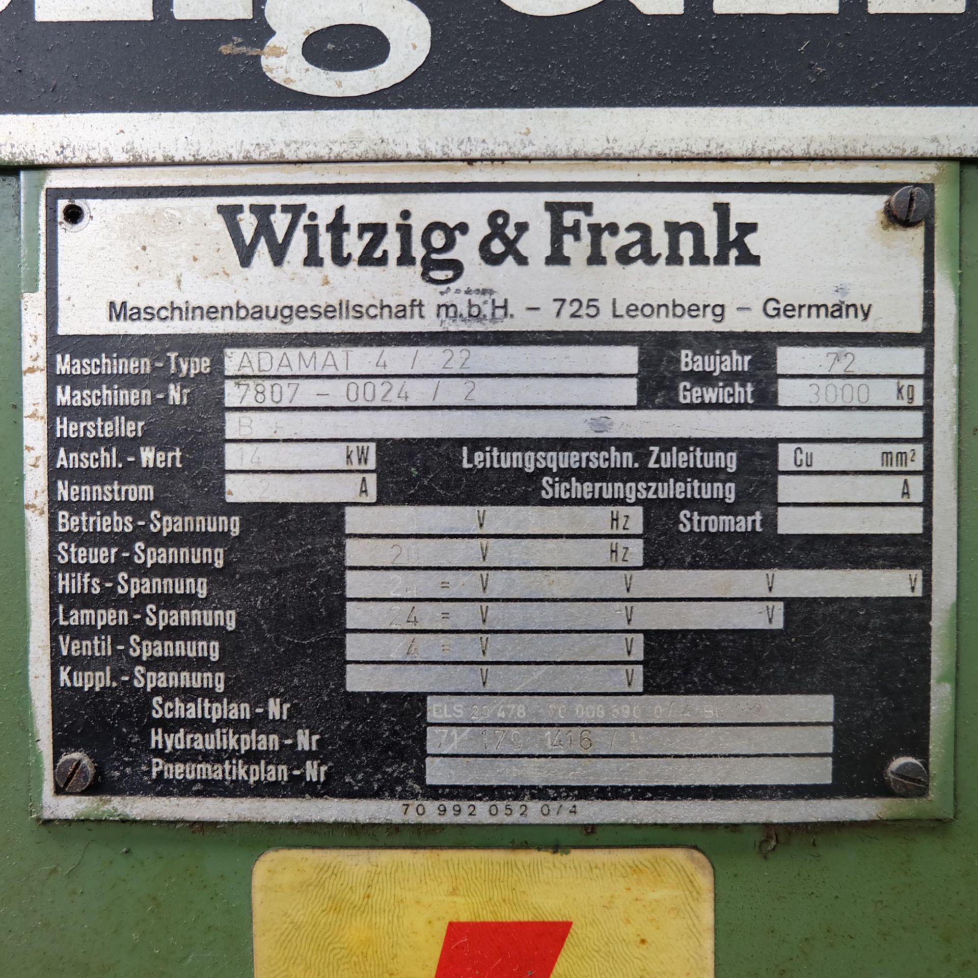 Witzig & Frank Model Adamat 4/22. Six Station Indexing Rotary Transfer Machine. - Image 9 of 10