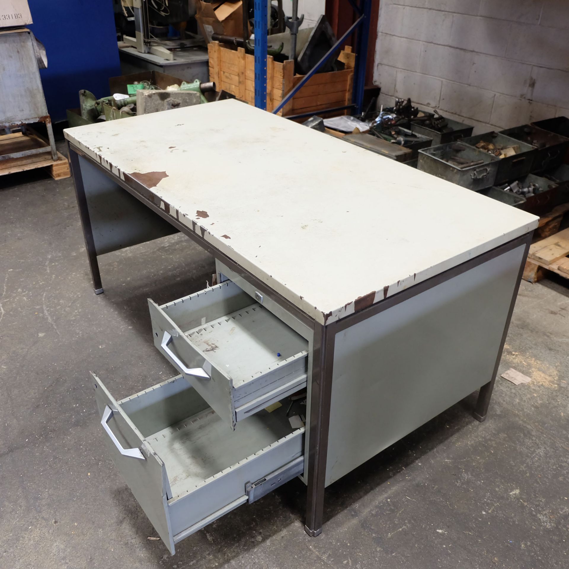 Steel Desk With 2 Drawers And Steel Top. Size 60" x 30" - Image 2 of 3