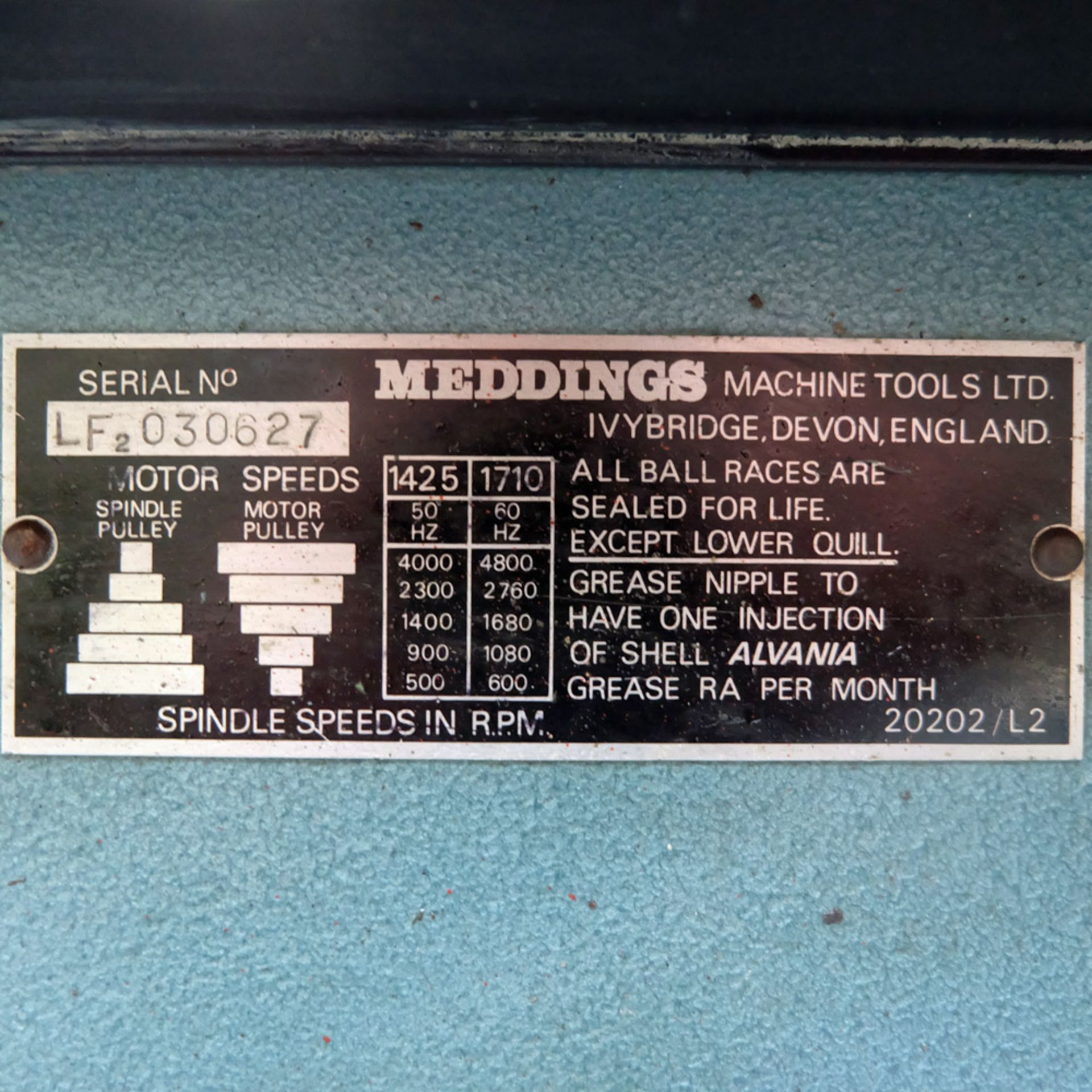 Meddings LF2 Bench Drill. 5 x Spindle Speeds 500 - 4000rpm. Table Size 10" x 11". Motor 3 Phase. - Image 5 of 5