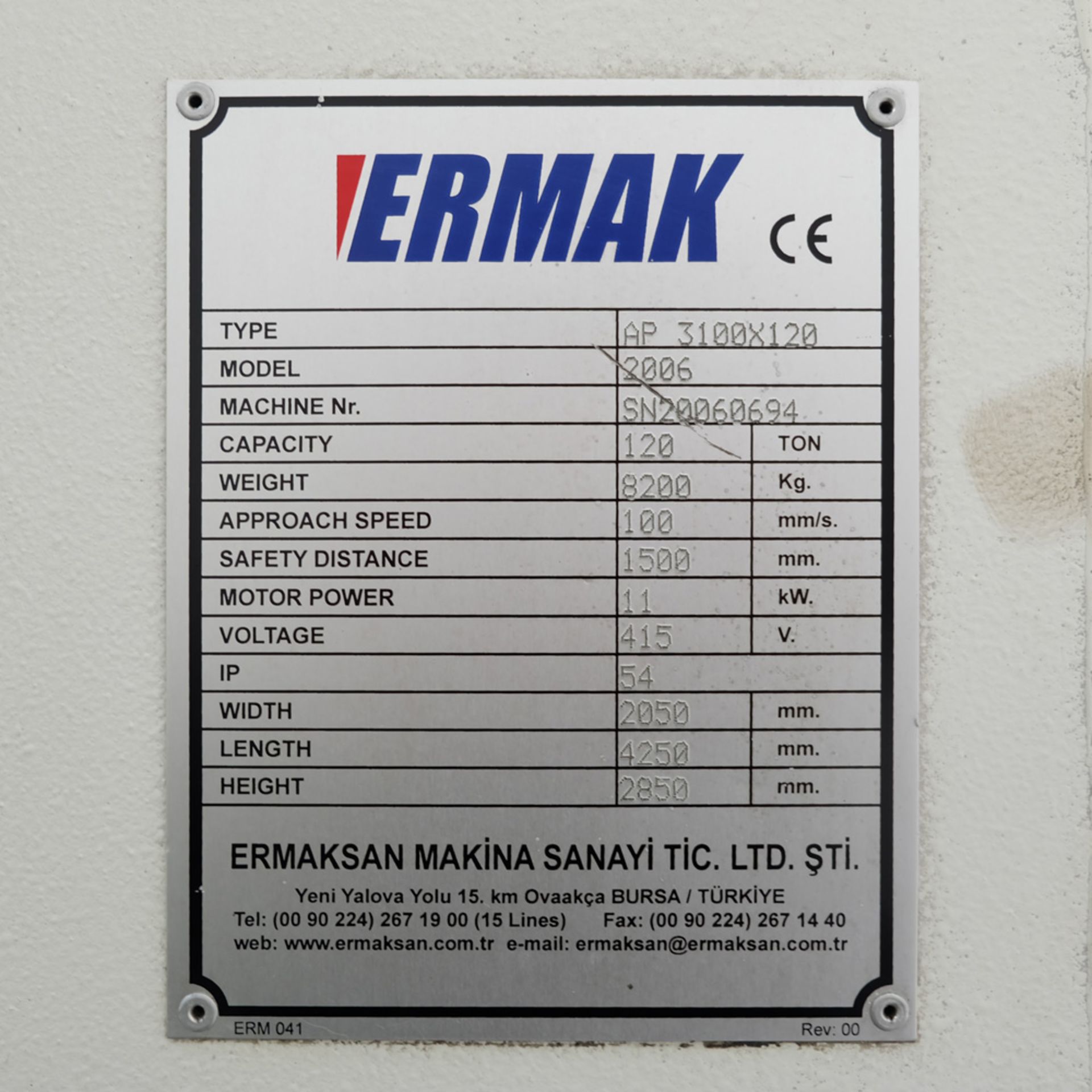 Ermak AP3120 Hydraulic Downstroke Press Brake. Capacity 3100mm x 6mm. Bending Force 120 Ton. - Image 14 of 14