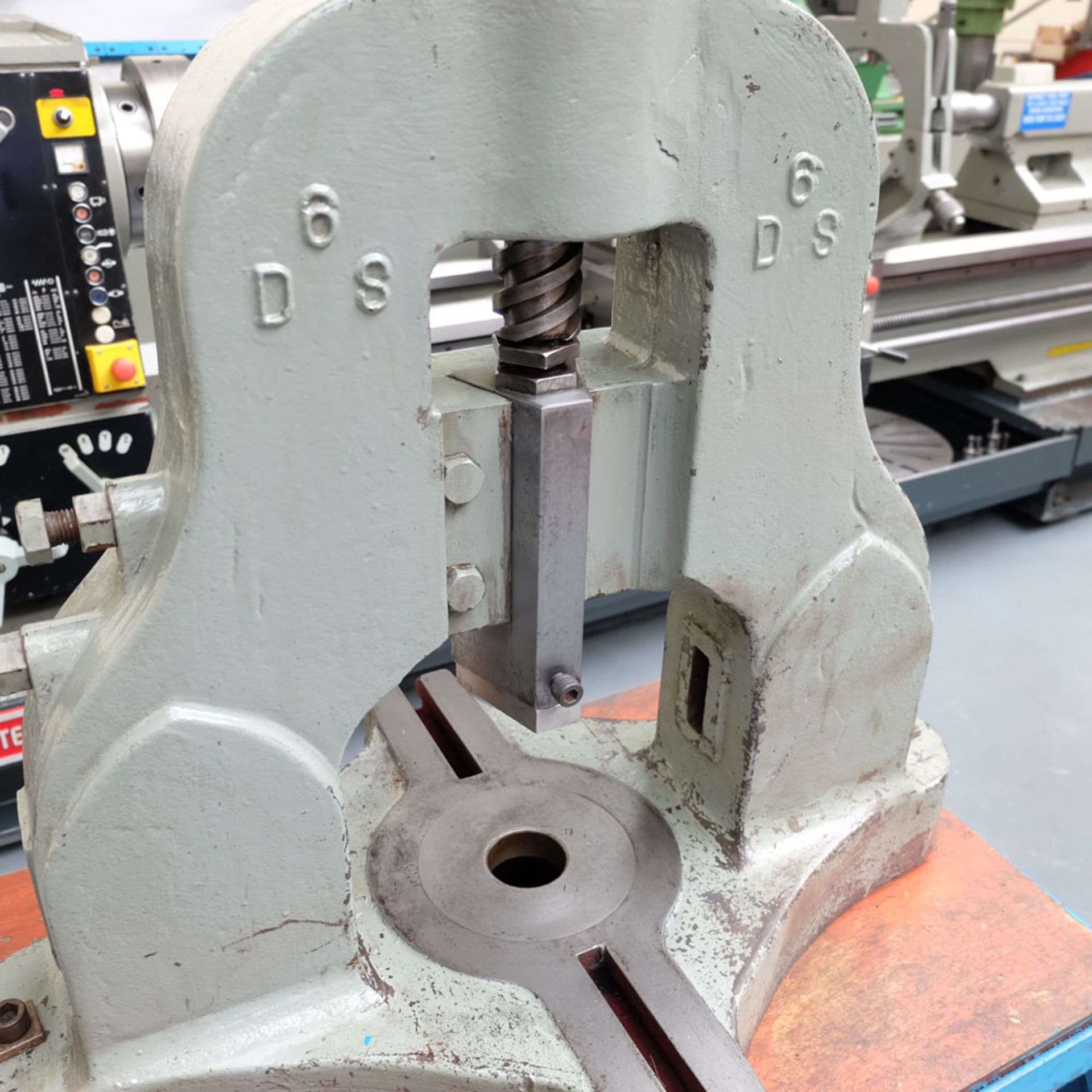 Denbigh 6DS Double Sided Fly Press. 12" Between Sides. 9" Daylight. Bar Press Holes. On Steel Stand. - Image 4 of 5