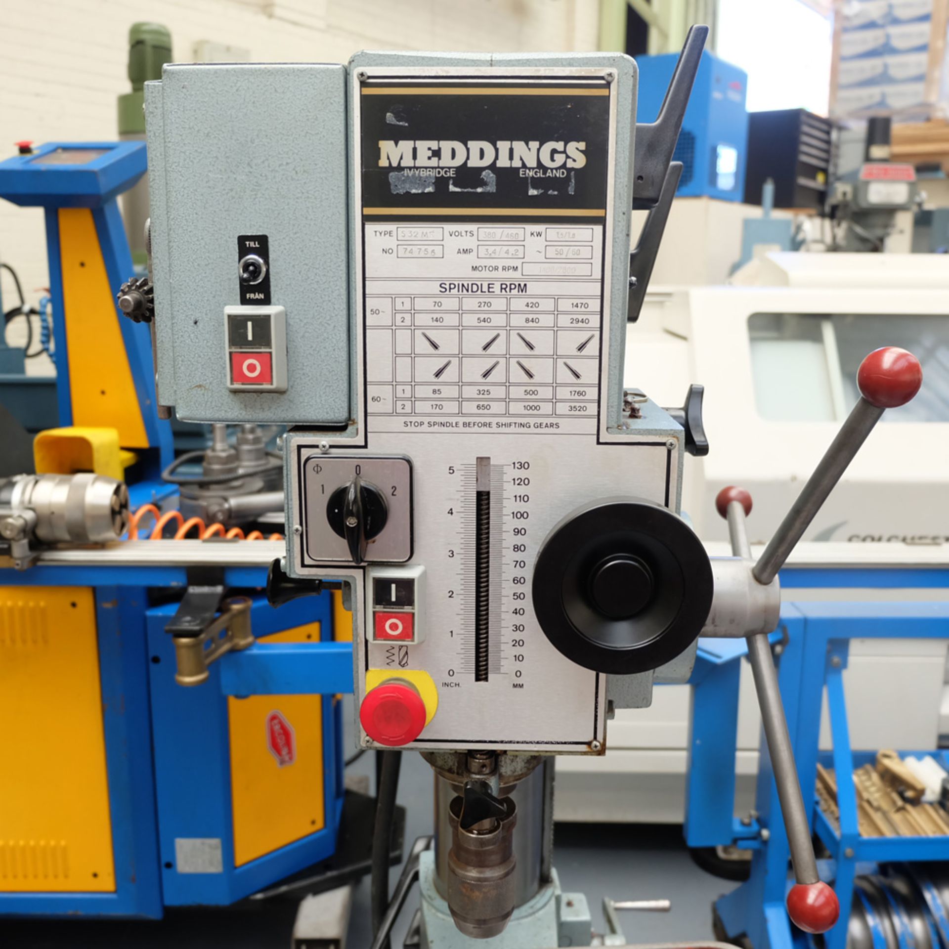 Meddings Type S32 ME Geared Head Pedestal Drilling Machine. Table 500mm x 350mm. - Image 3 of 9