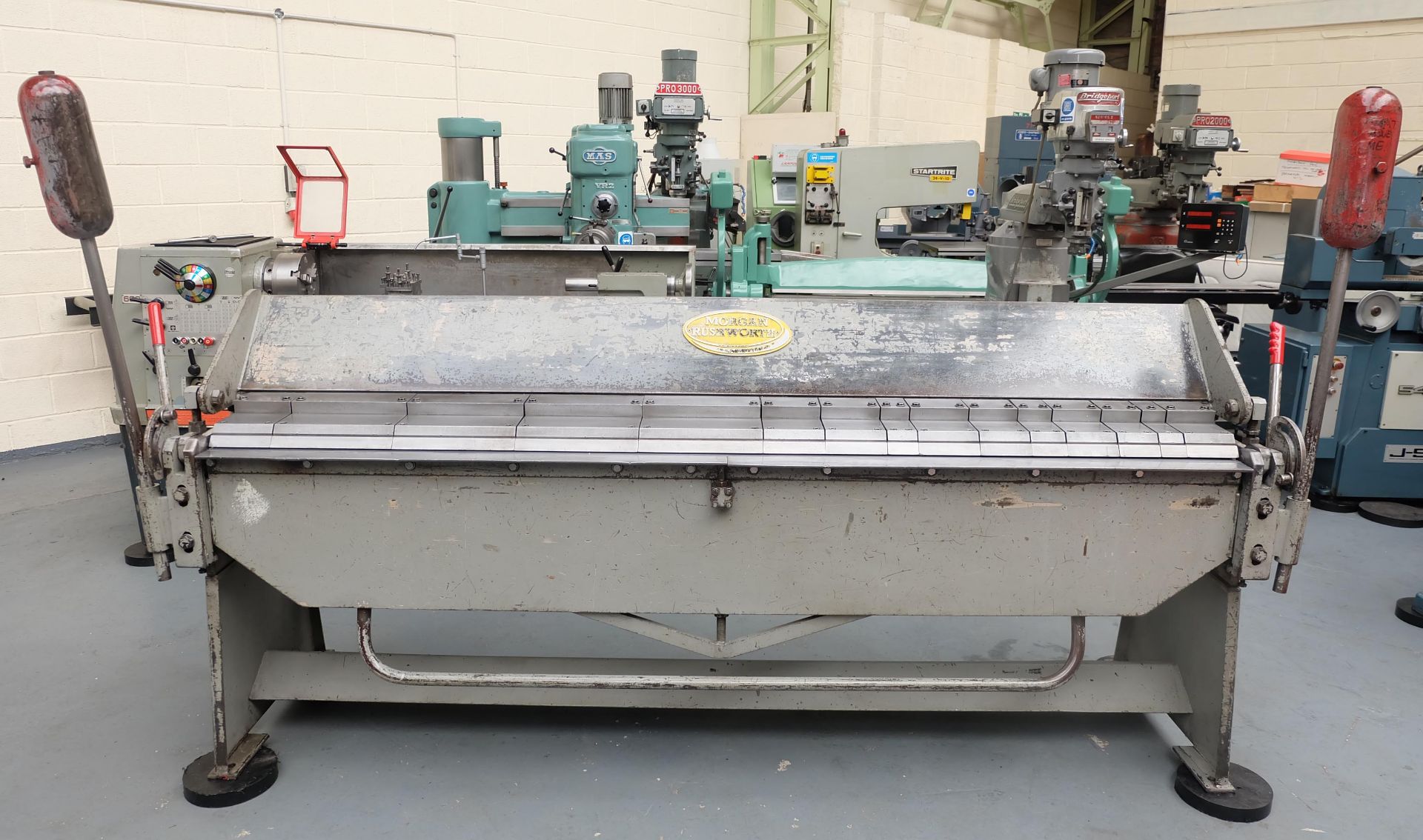 Morgan Rushworth Box & Pan Folding Machine. Capacity 2500mm x 2mm. With Manual Back Stop.