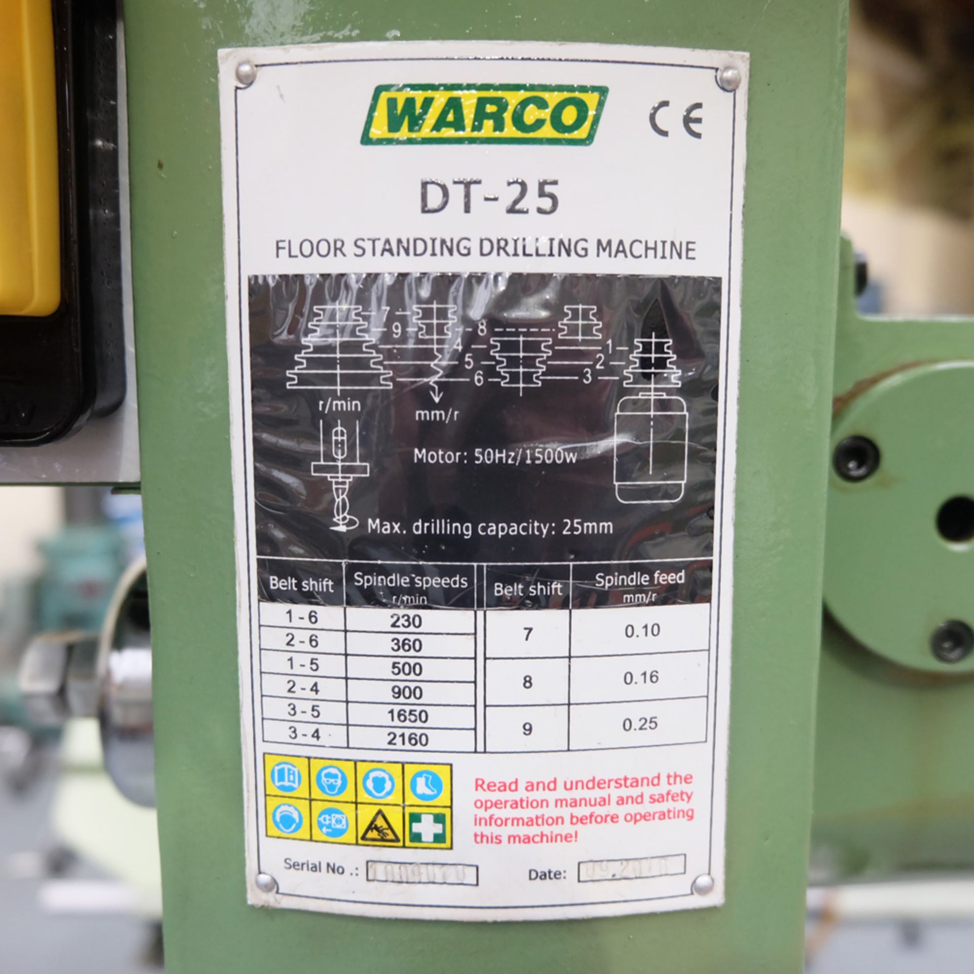 Warco Model DT-25 Floor Standing Pillar Drill. Table Size 15" x 13". - Image 4 of 8