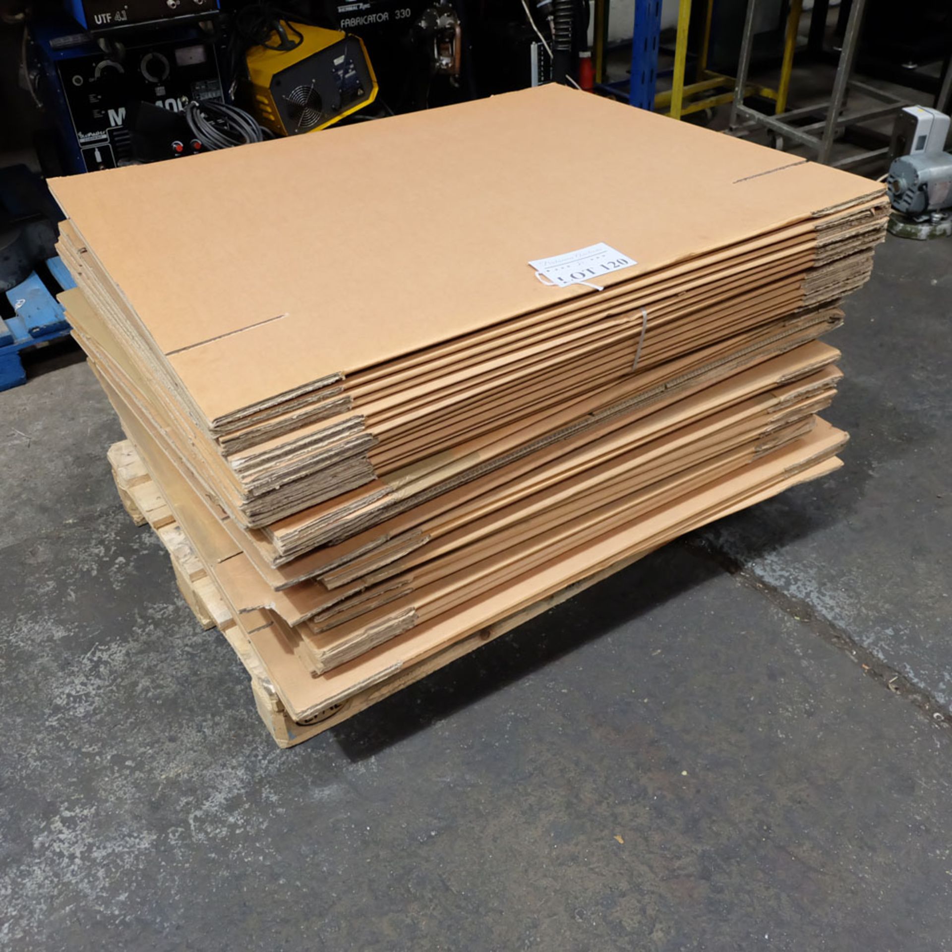 Pallet of Cardboard Boxes. Approx Size (flat) 46" x 38 1/2" & 41" x 38".