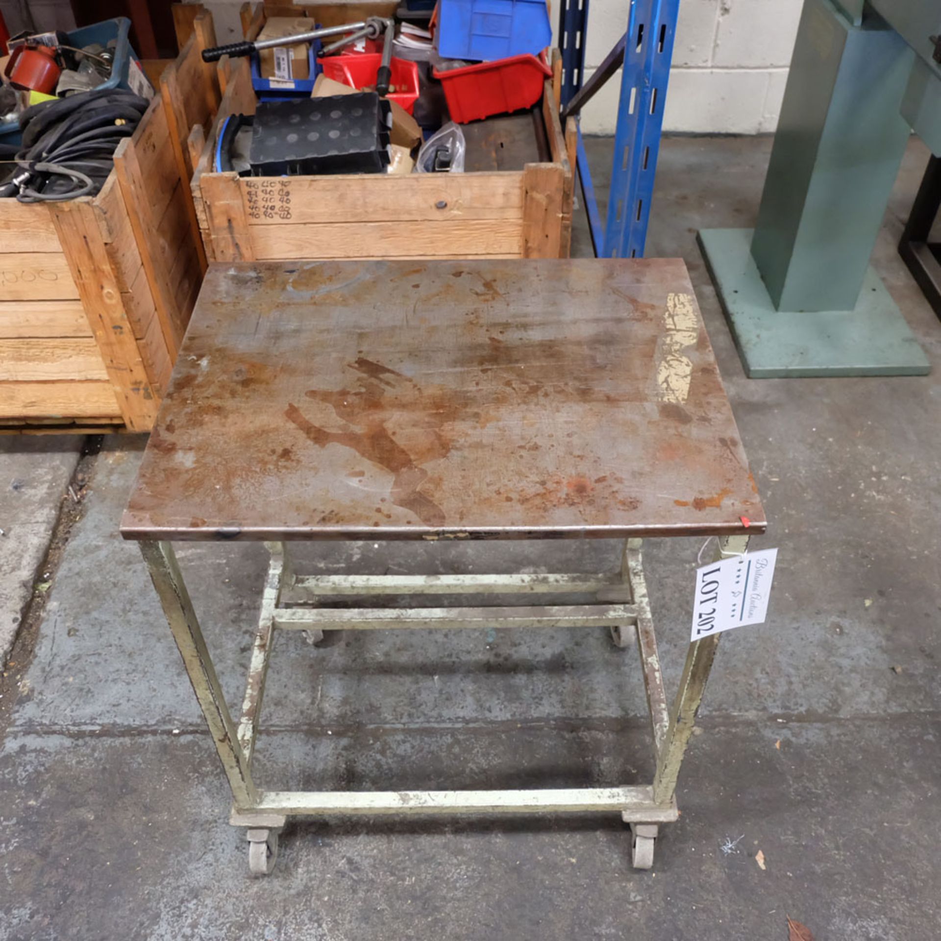 Mobile Steel Table on Castors. Approx Working Height 750mm. Approx Surface Size 640mm x 500mm. - Image 2 of 3