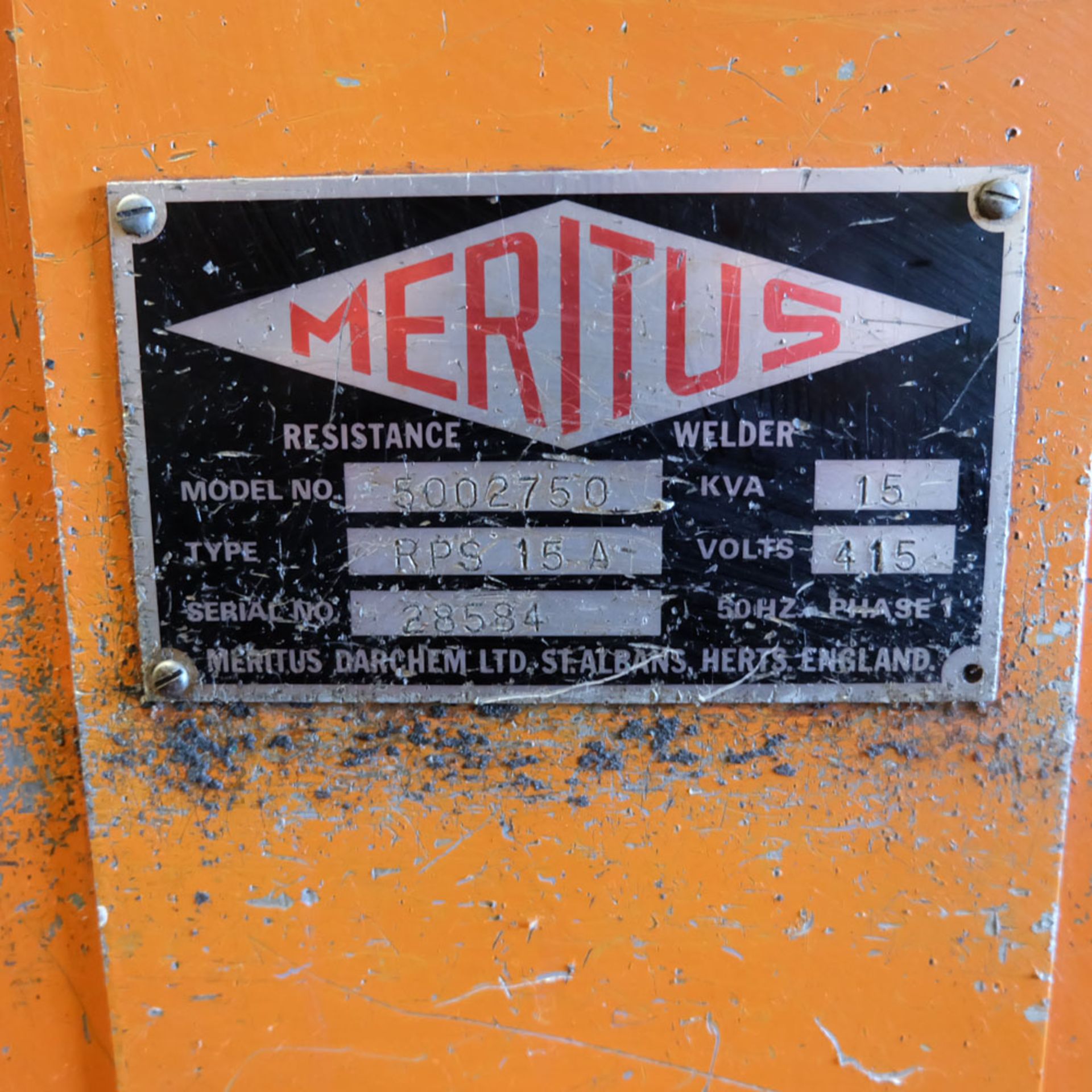 Meritus Type RPS 15A. Floor Standing Sheet Metal Spot Welder. Max KVA 15. - Image 6 of 8