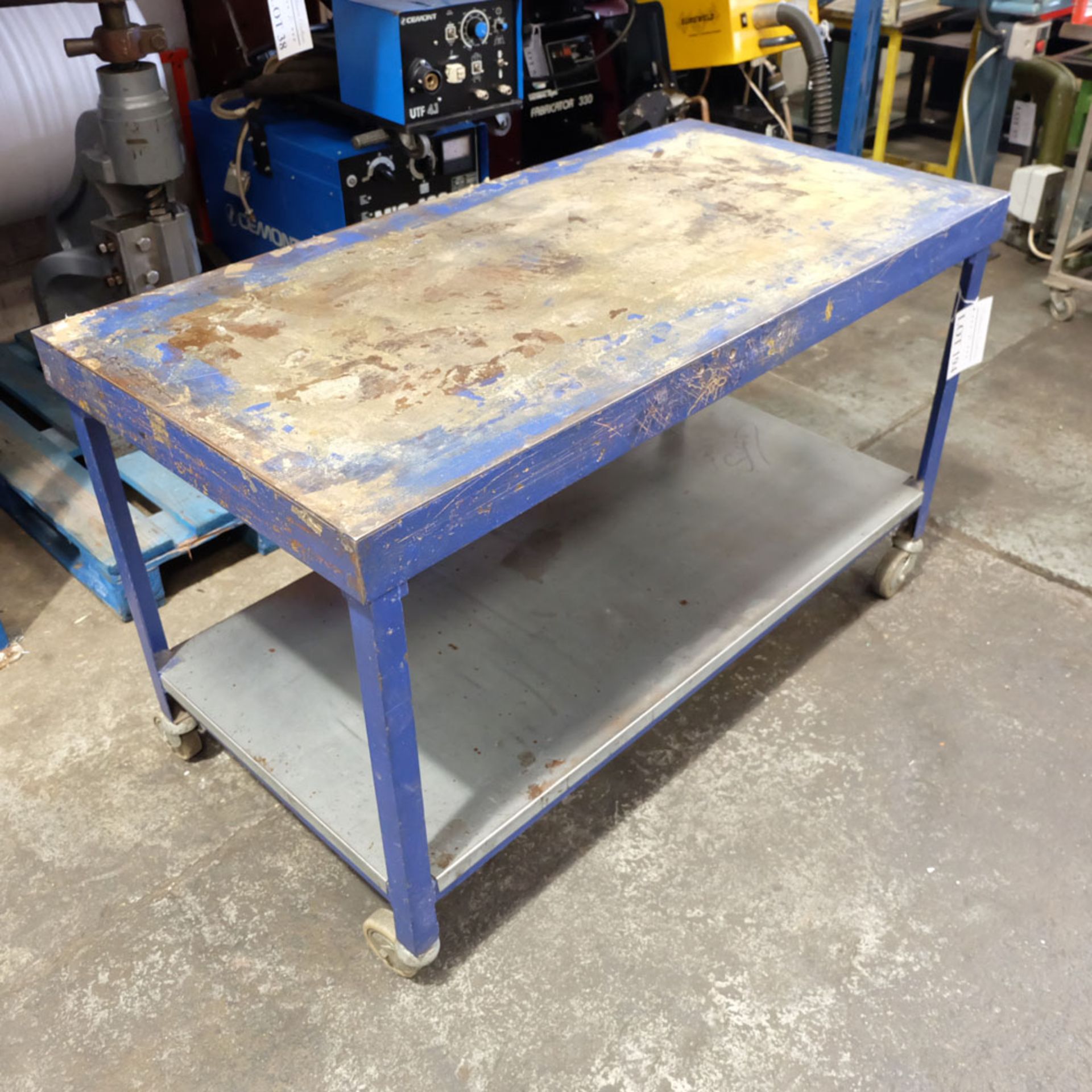 Heavy Duty Steel Table on Castors. Surface Size Approx 54" x 26 3/4". - Image 2 of 4