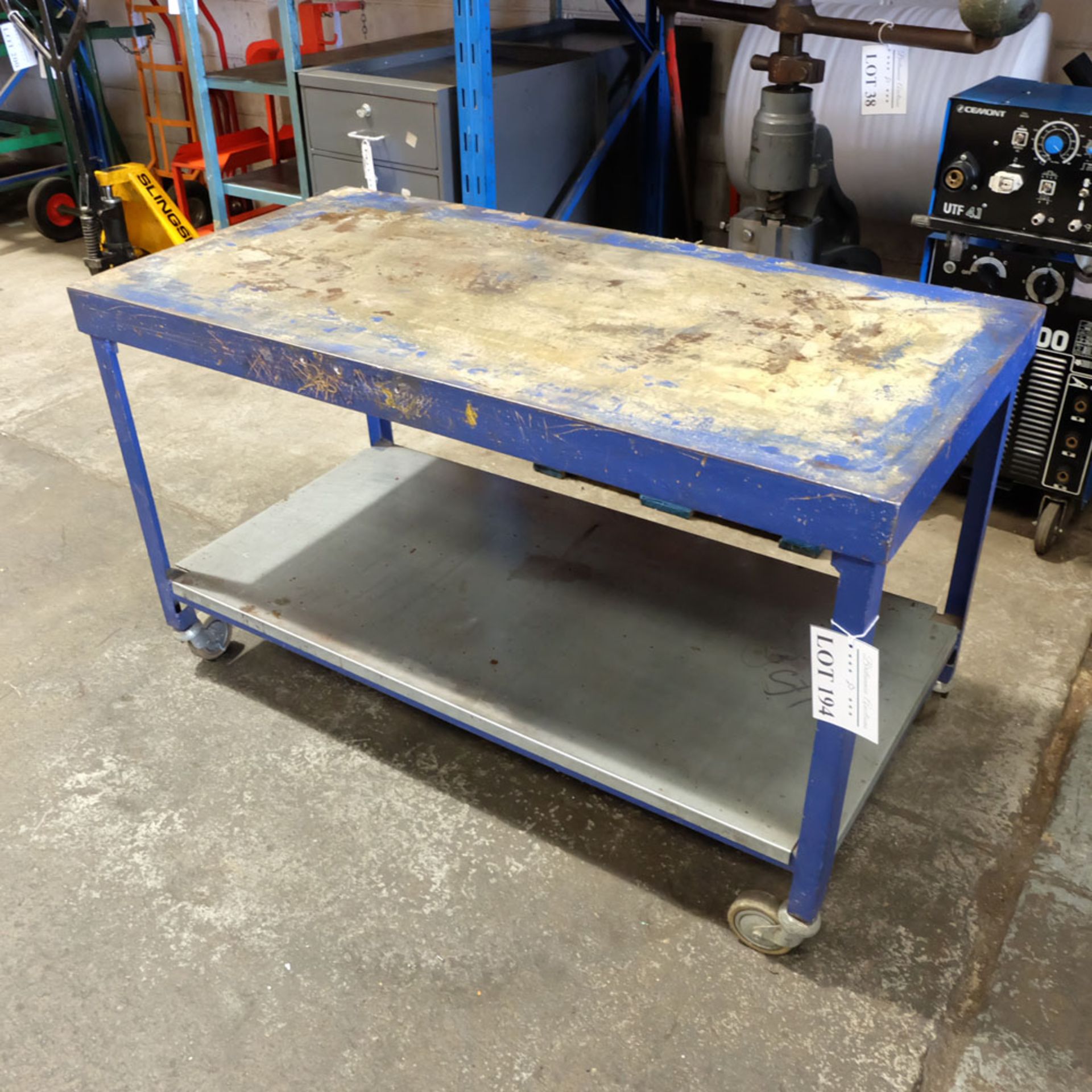 Heavy Duty Steel Table on Castors. Surface Size Approx 54" x 26 3/4". - Image 3 of 4