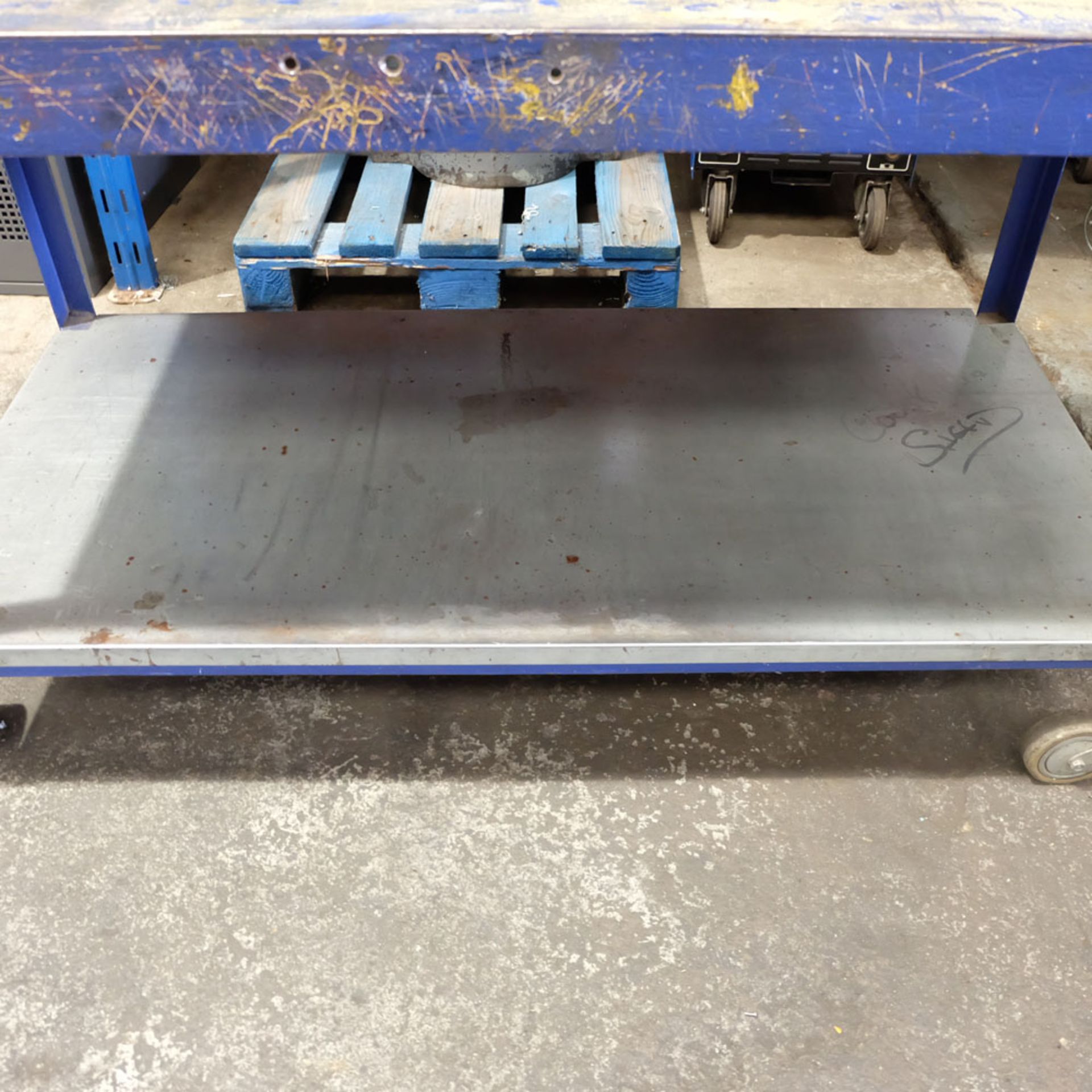 Heavy Duty Steel Table on Castors. Surface Size Approx 54" x 26 3/4". - Image 4 of 4