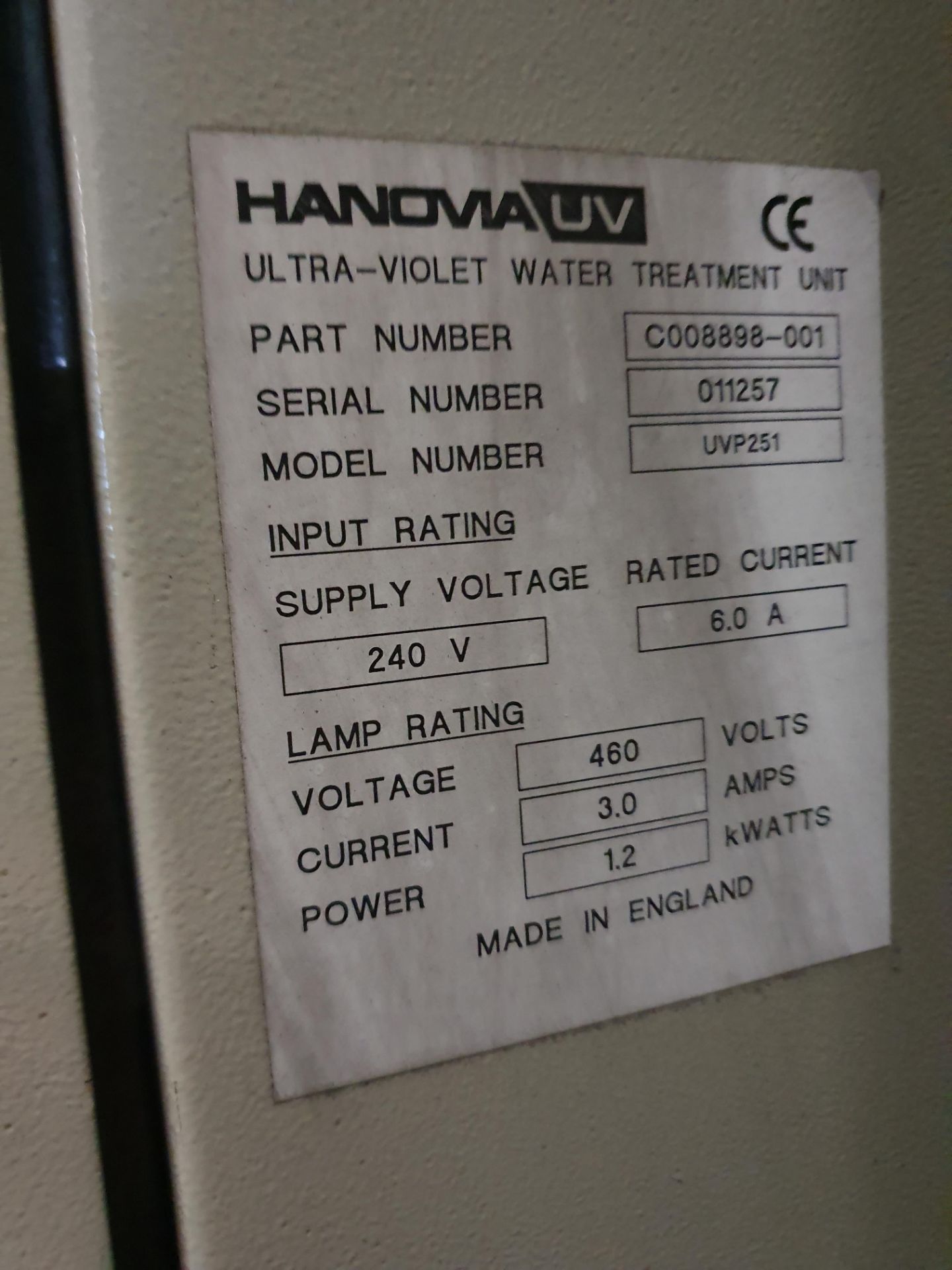 Hanovia UV Unit Model UPV500 - Image 2 of 2