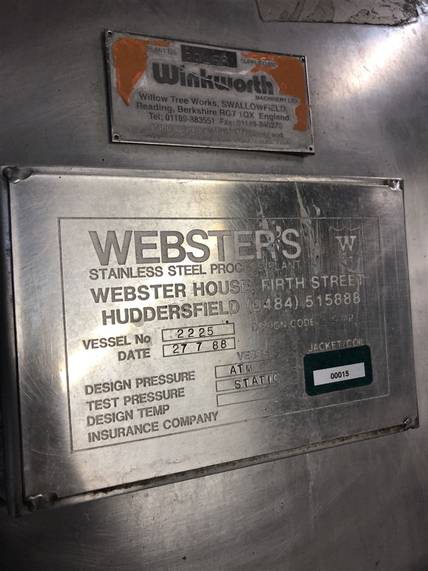 Websters 1,500 Litre stainless steel single skin s - Image 4 of 4
