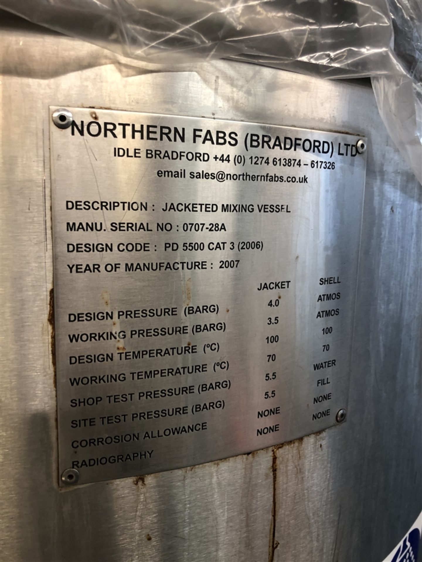 2007 Northern Fabs 300 Litre jacketed mixing vesse - Image 2 of 3