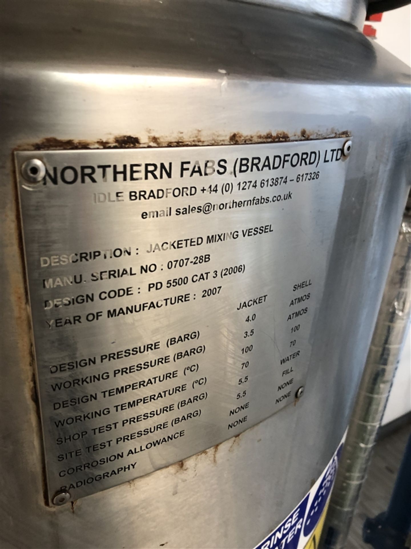 2007 Northern Fabs 300 Litre jacketed mixing vesse - Image 2 of 3