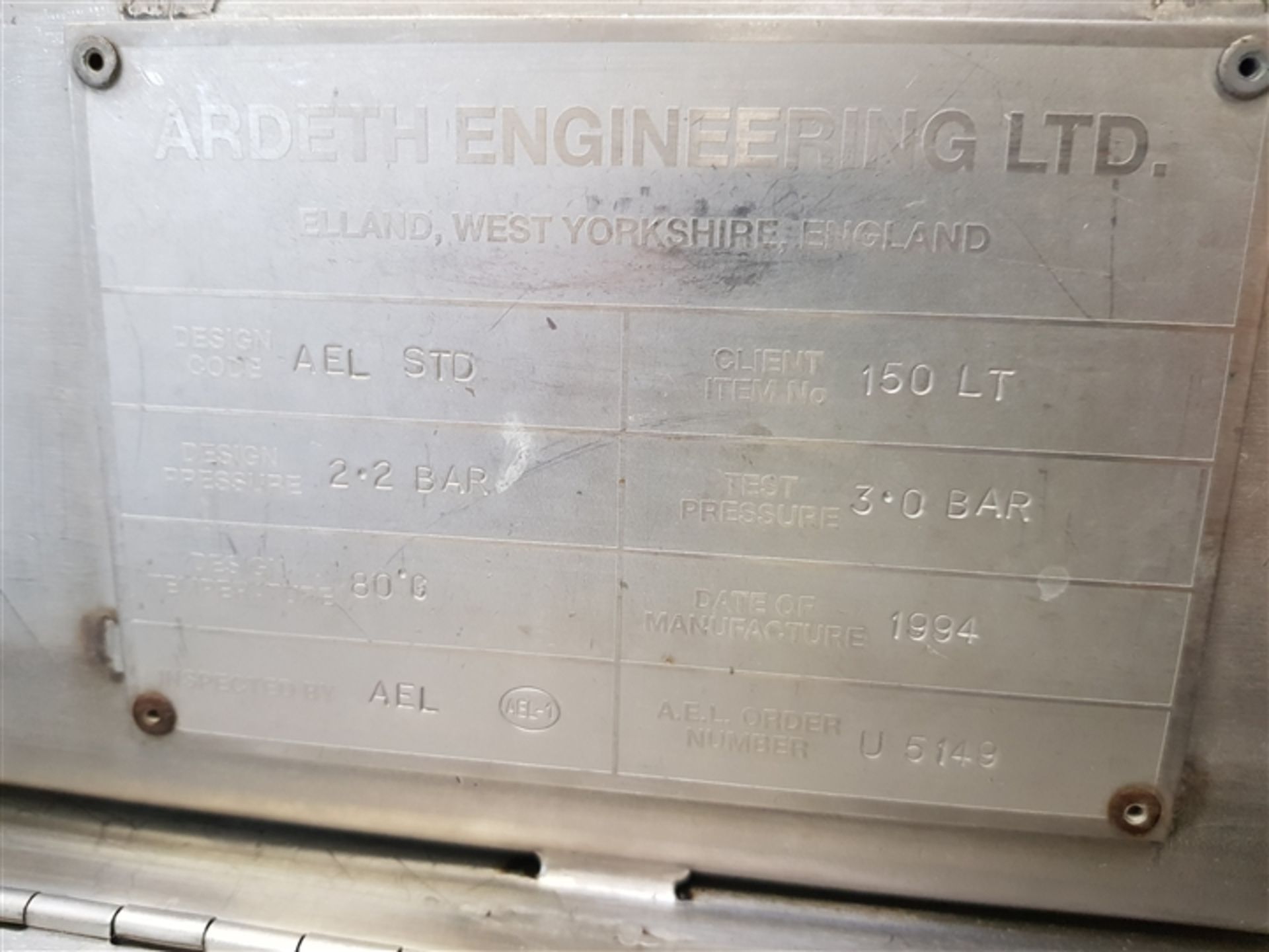 Ardeth Engineering 150 Litre stainless steel mixin - Image 2 of 2