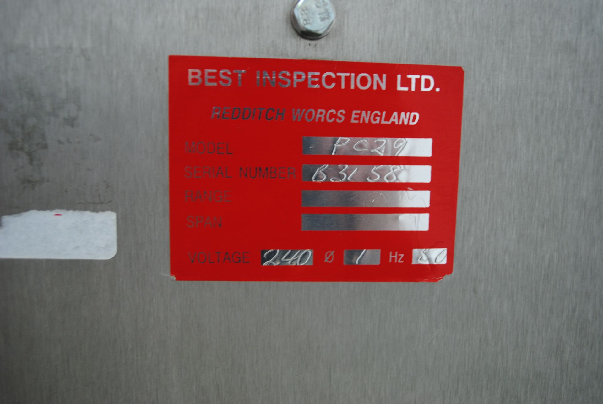 Best Inspection Model: PC29 Checkweigher built by Best Inspection, model PC29, S/N:B3158, - Image 6 of 9
