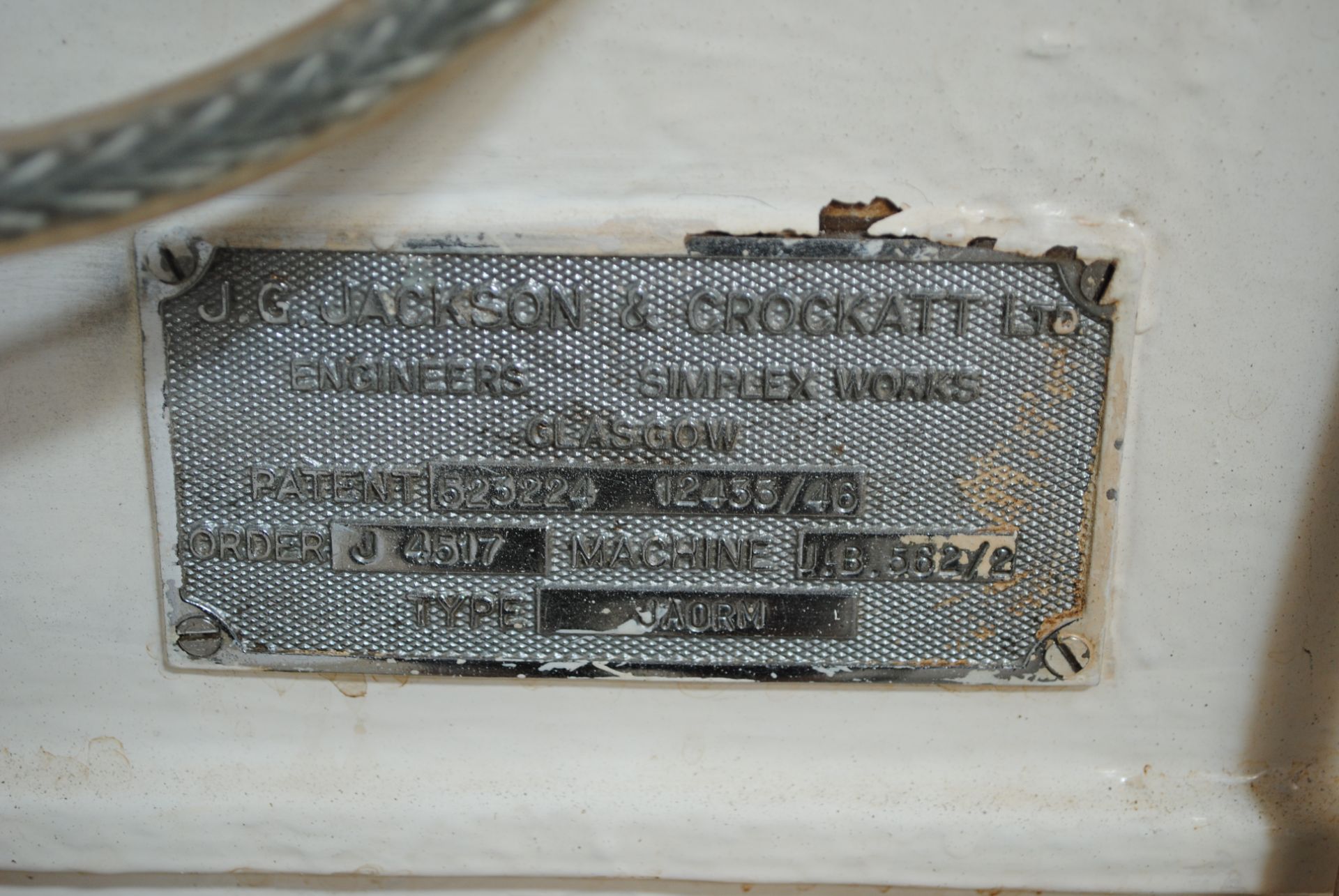 J.G Jackson & Crockatt Ltd Granulator Model: JA0RM Patent: 523224 12433/46 Order: J 4517 Machine: - Image 6 of 6