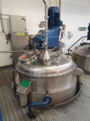 2,500 Litre Jacketed Mixing Vessel Lightnin Mixer Scrape Wall Agitator & Bottom Entry Homogeniser.